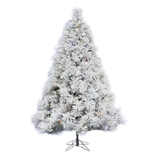 Perfect Holiday 5' Prelit Atka Pine Flocked 500 Tip Christmas Tree Dia 41" with Metal Stand - Multi SpadezStore