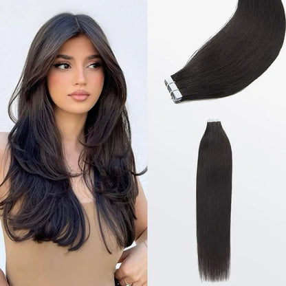 Tape In Straight Remy Hair Extension #1B Natural Black SpadezStore