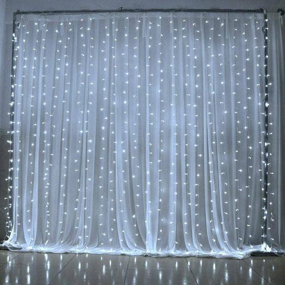 Perfect Holiday 300 LED Curtain String Light w/ remote White SpadezStore