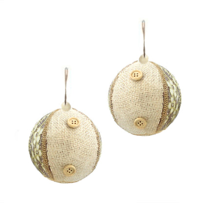 Perfect Holiday 10CM BALL WITH LACE AND BUTTON ACCENTS 2 PCS SpadezStore