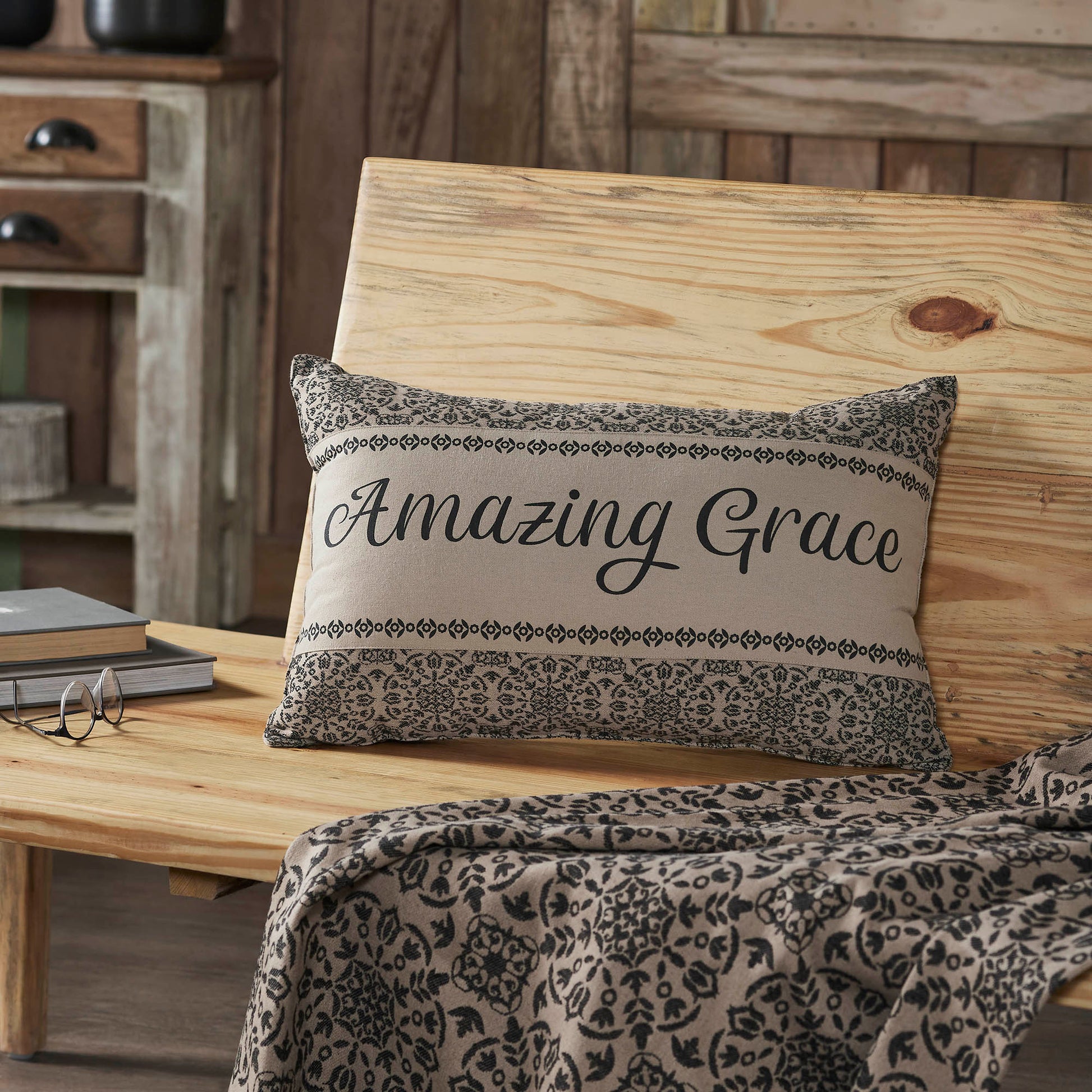 Custom House Black Tan Jacquard Amazing Grace Pillow 14x22 SpadezStore