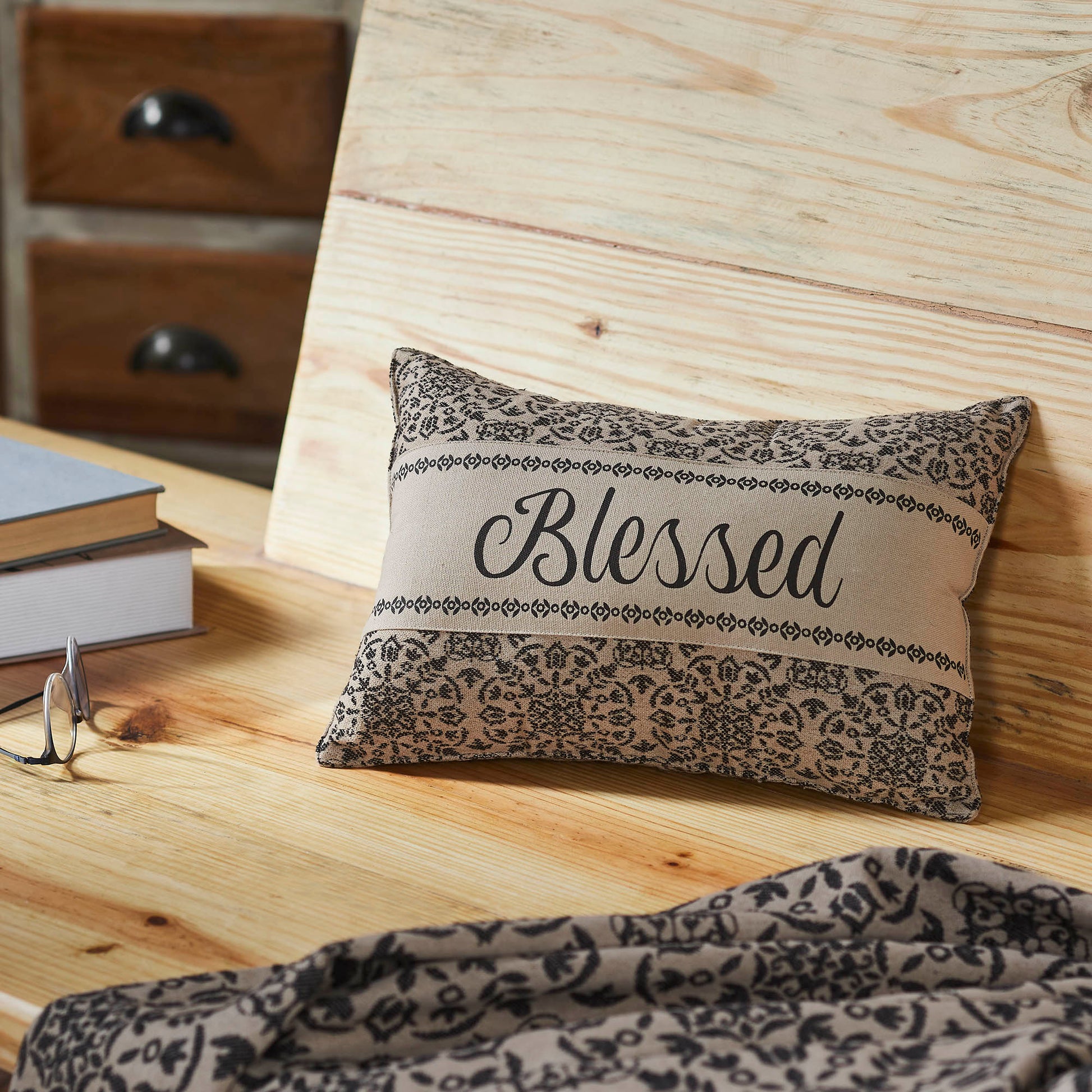 Custom House Black Tan Jacquard Blessed Pillow 9.5x14 SpadezStore