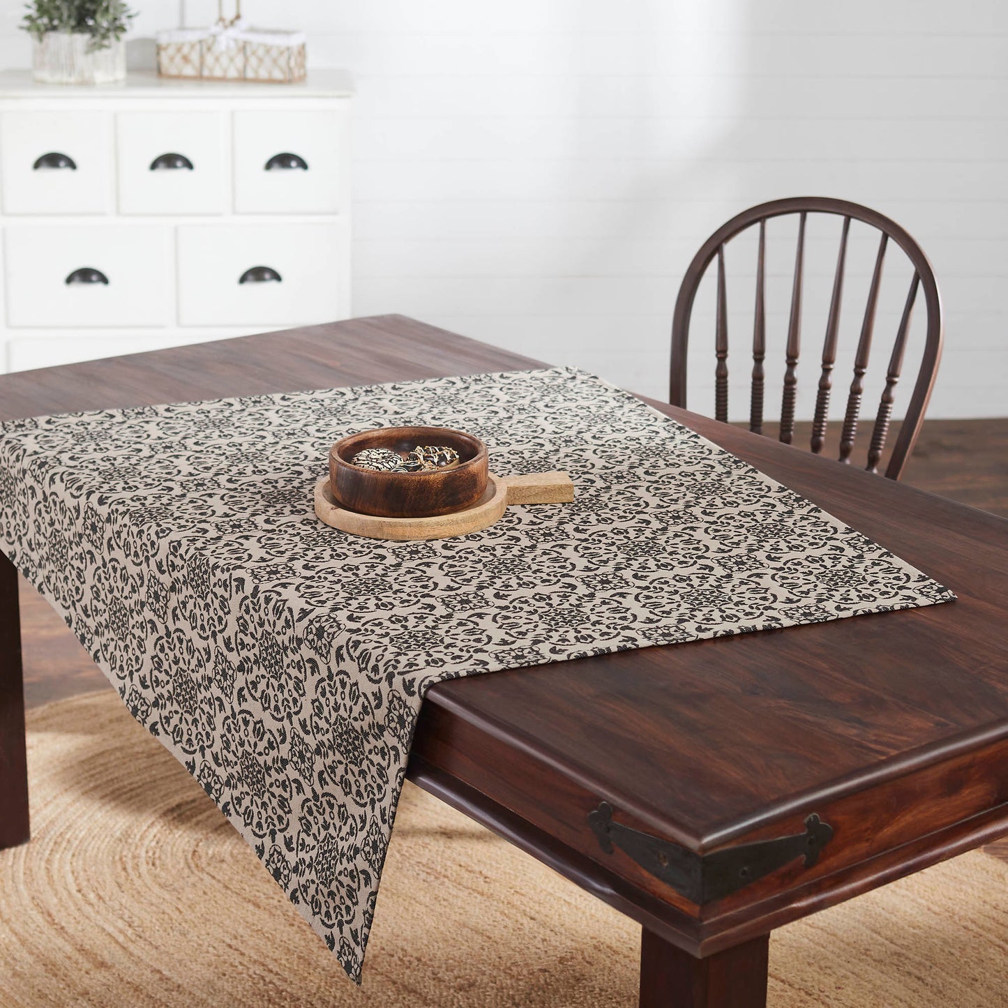 Custom House Black Tan Jacquard Table Topper 42x42 SpadezStore