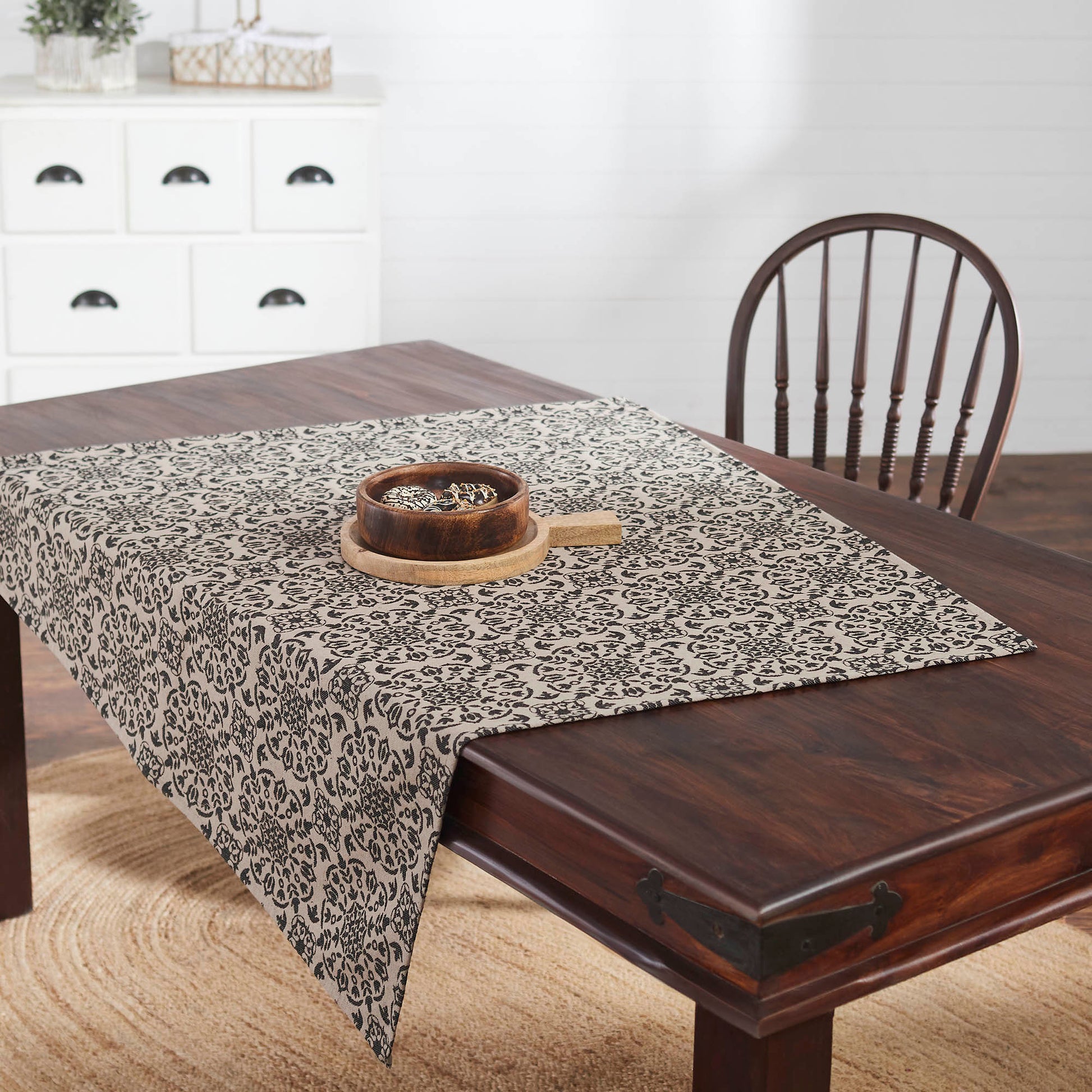 Custom House Black Tan Jacquard Table Topper 42x42 SpadezStore