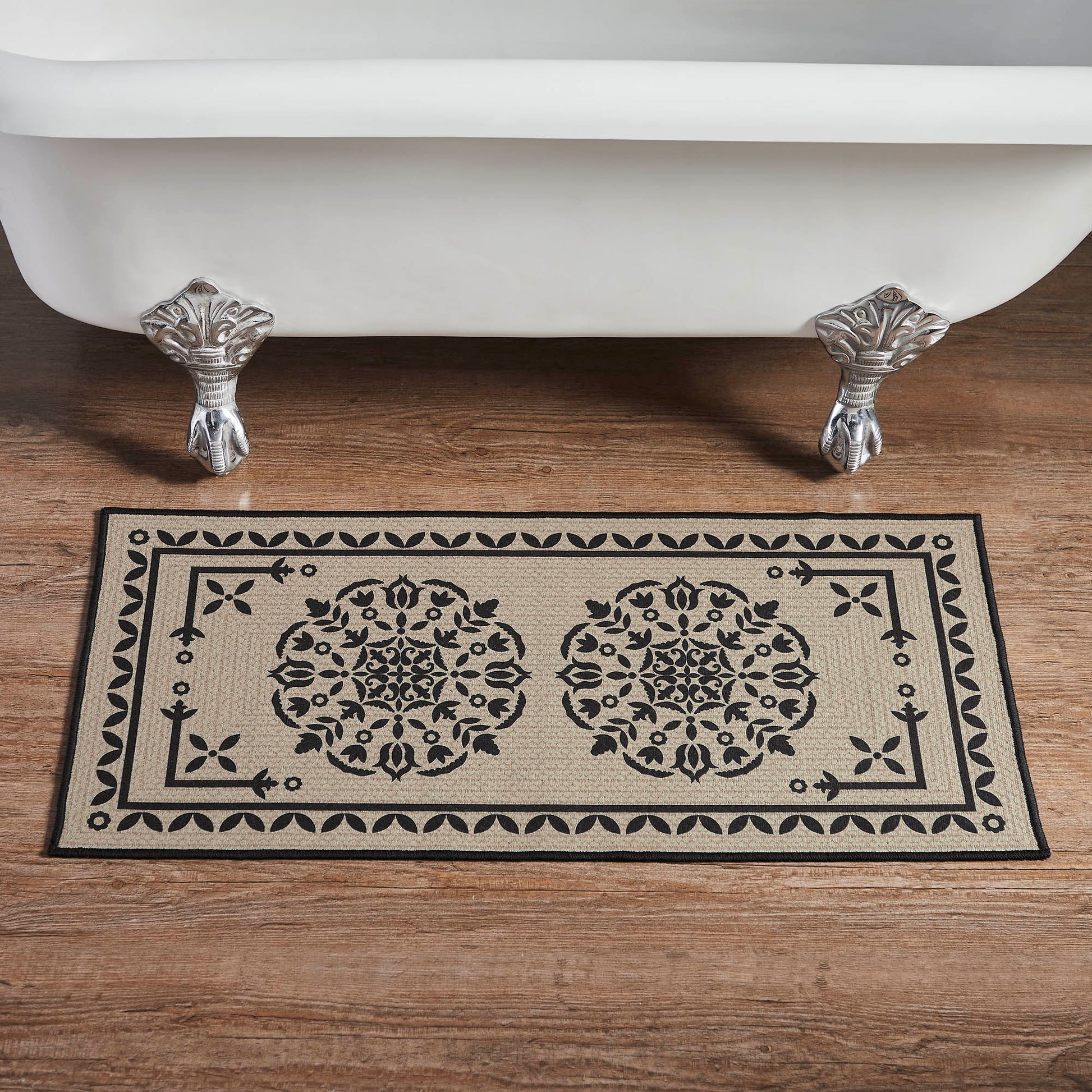 Custom House Black Tan Jacquard Polyester Bathmat 17x36 SpadezStore