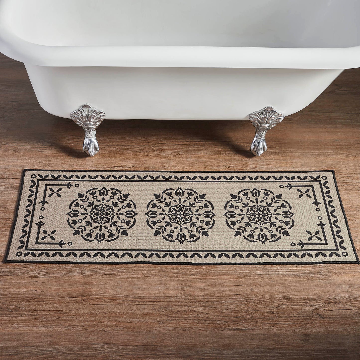 Custom House Black Tan Jacquard Polyester Bathmat 17x48 SpadezStore