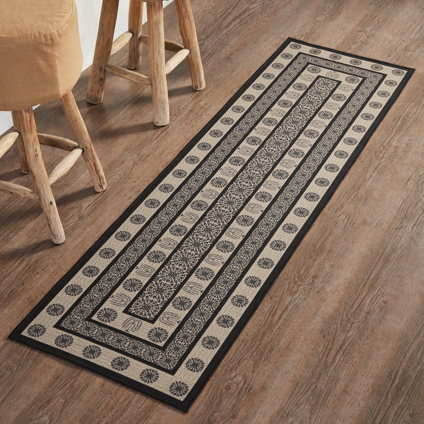 Custom House Black Tan Jacquard Indoor/Outdoor Rug/Runner Rect 22x78 SpadezStore