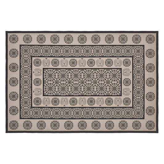 Custom House Black Tan Jacquard Indoor/Outdoor Rug Rect 48x72 SpadezStore