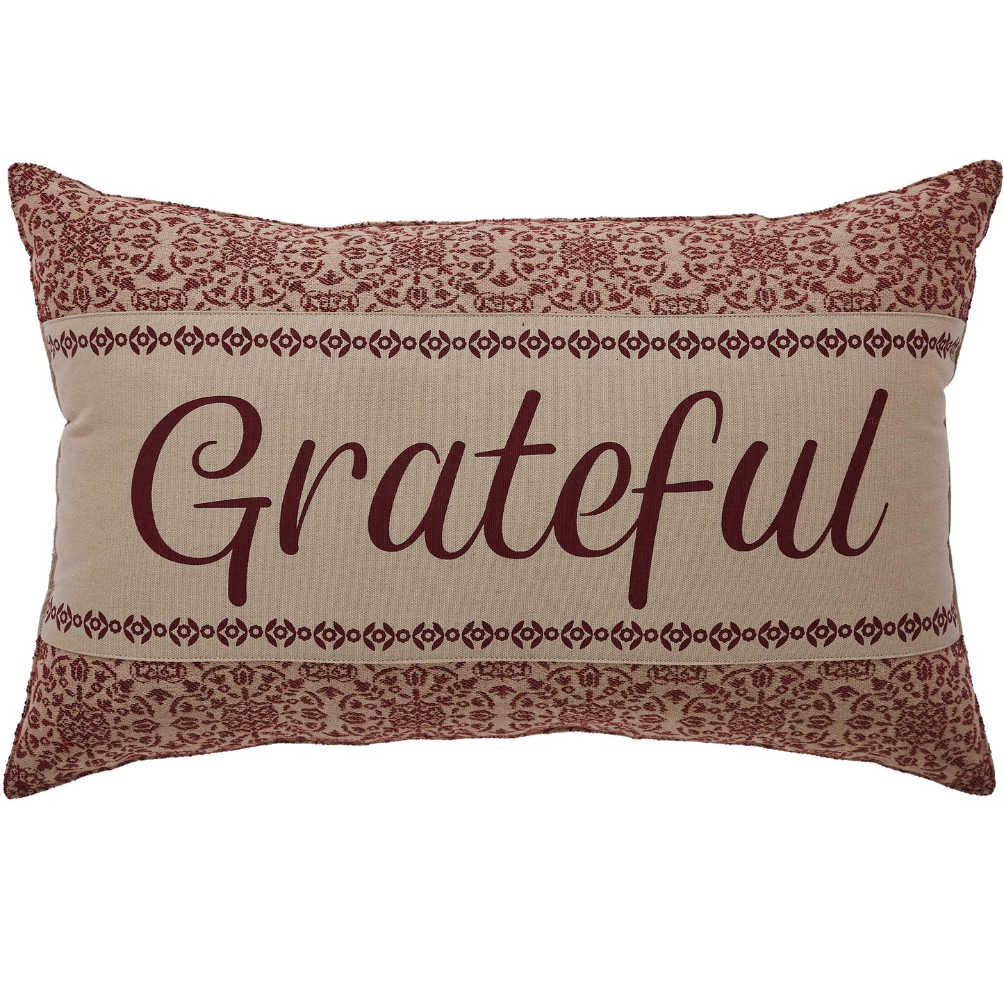 Custom House Burgundy Tan Jacquard Grateful Pillow 14x22 SpadezStore