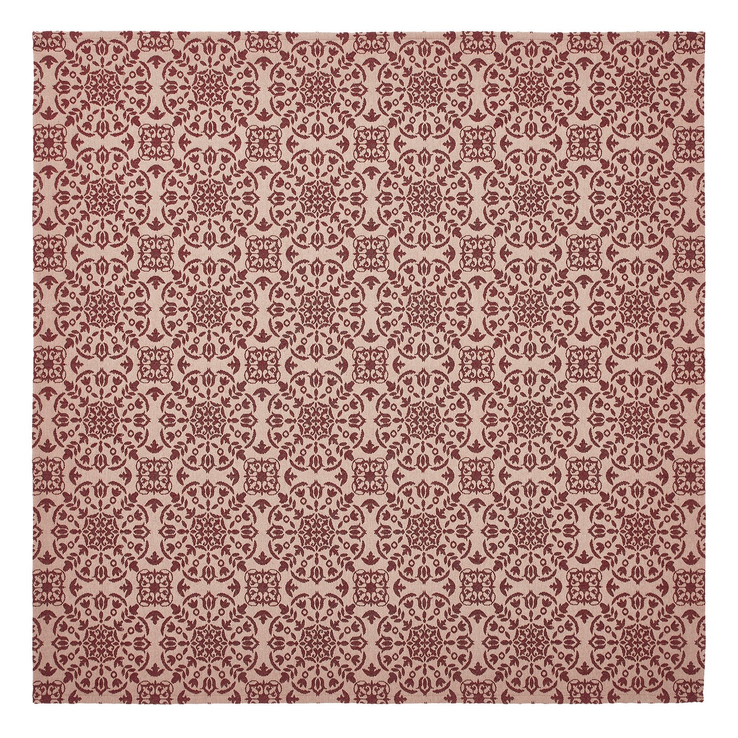 Custom House Burgundy Tan Jacquard Table Topper 42x42