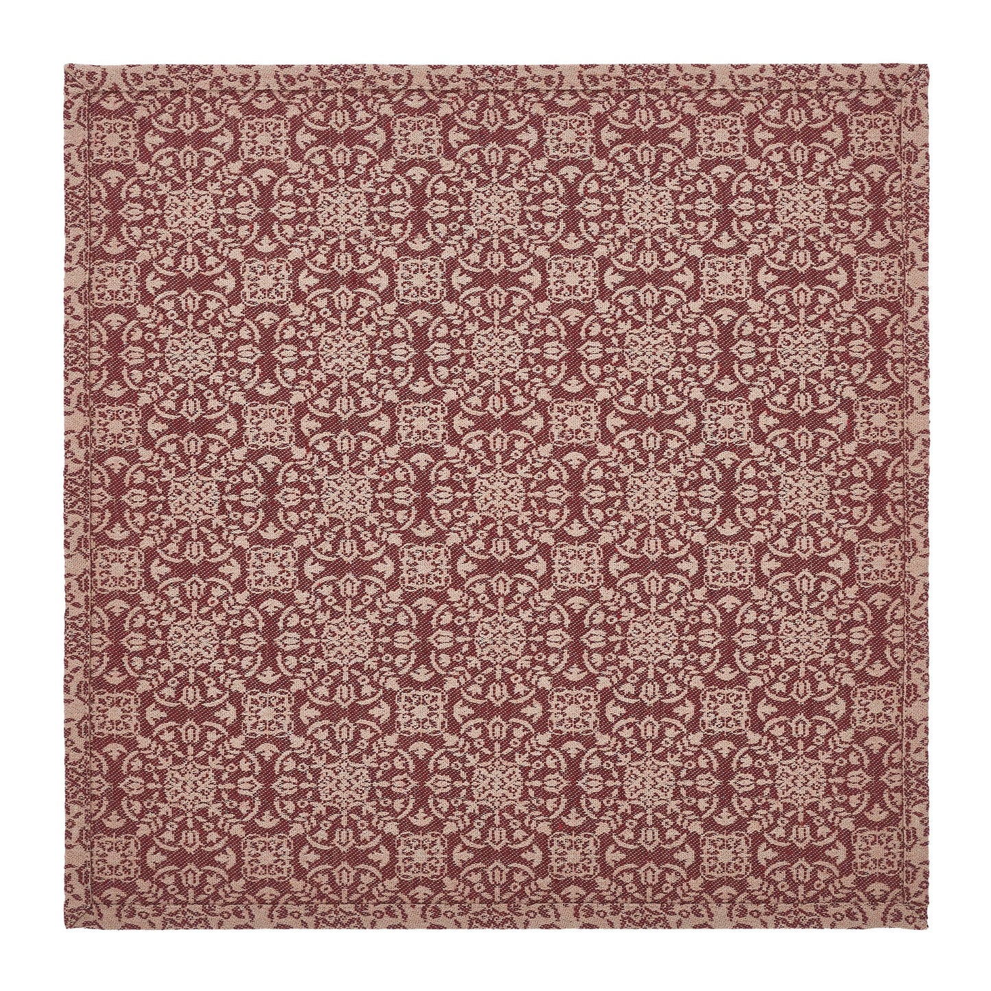 Custom House Burgundy Tan Jacquard Table Topper 20x20