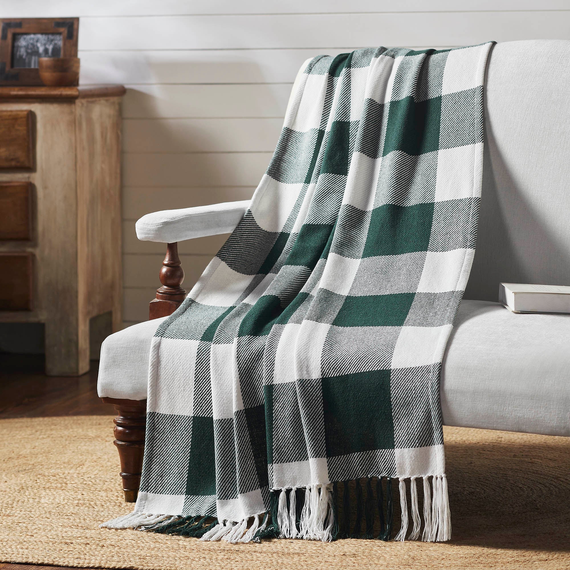 Annie Buffalo Check Hunter Green Woven Throw 50x60 SpadezStore