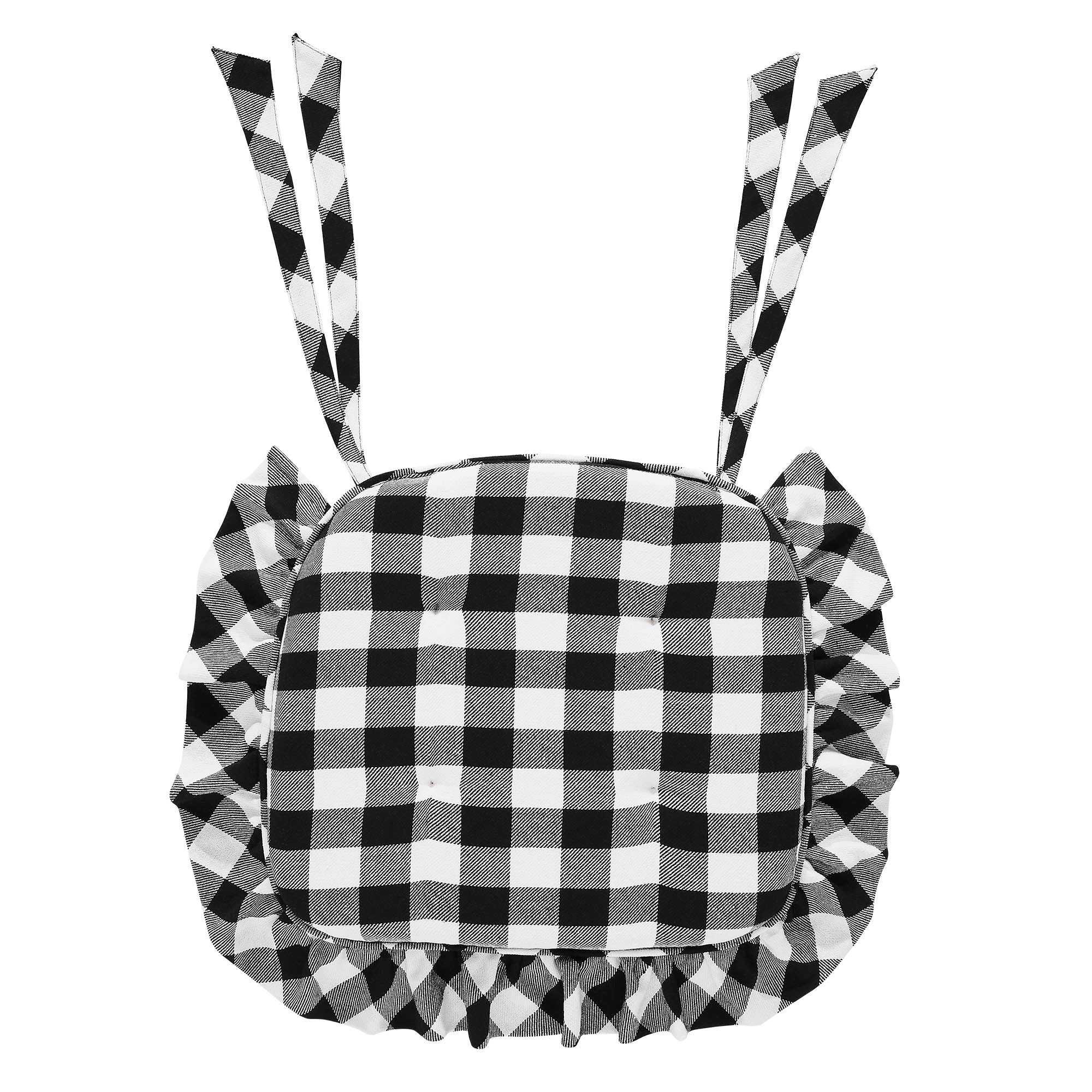 Annie Buffalo Check Black Ruffled Chair Pad 16.5x18 SpadezStore