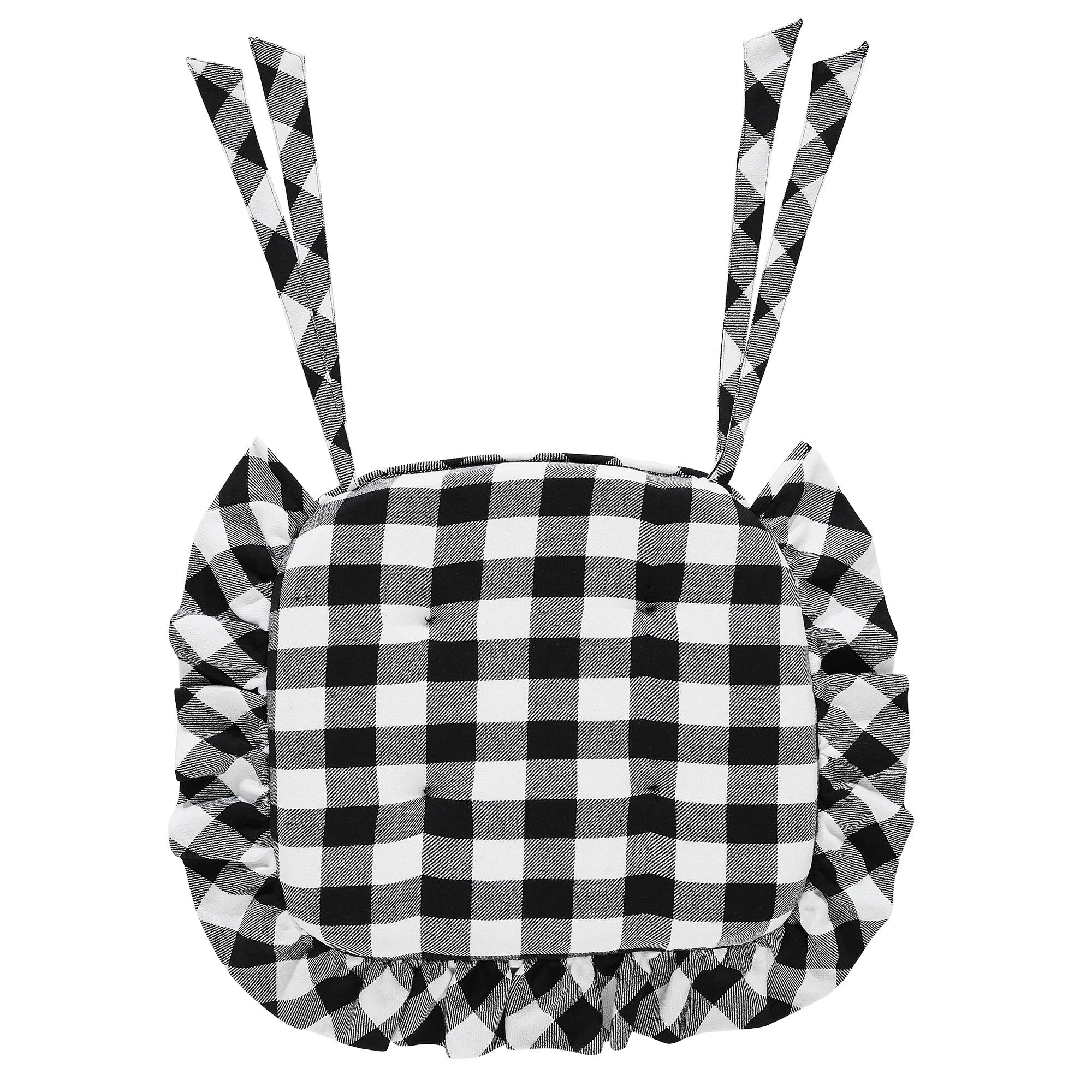 Annie Buffalo Check Black Ruffled Chair Pad 16.5x18 SpadezStore