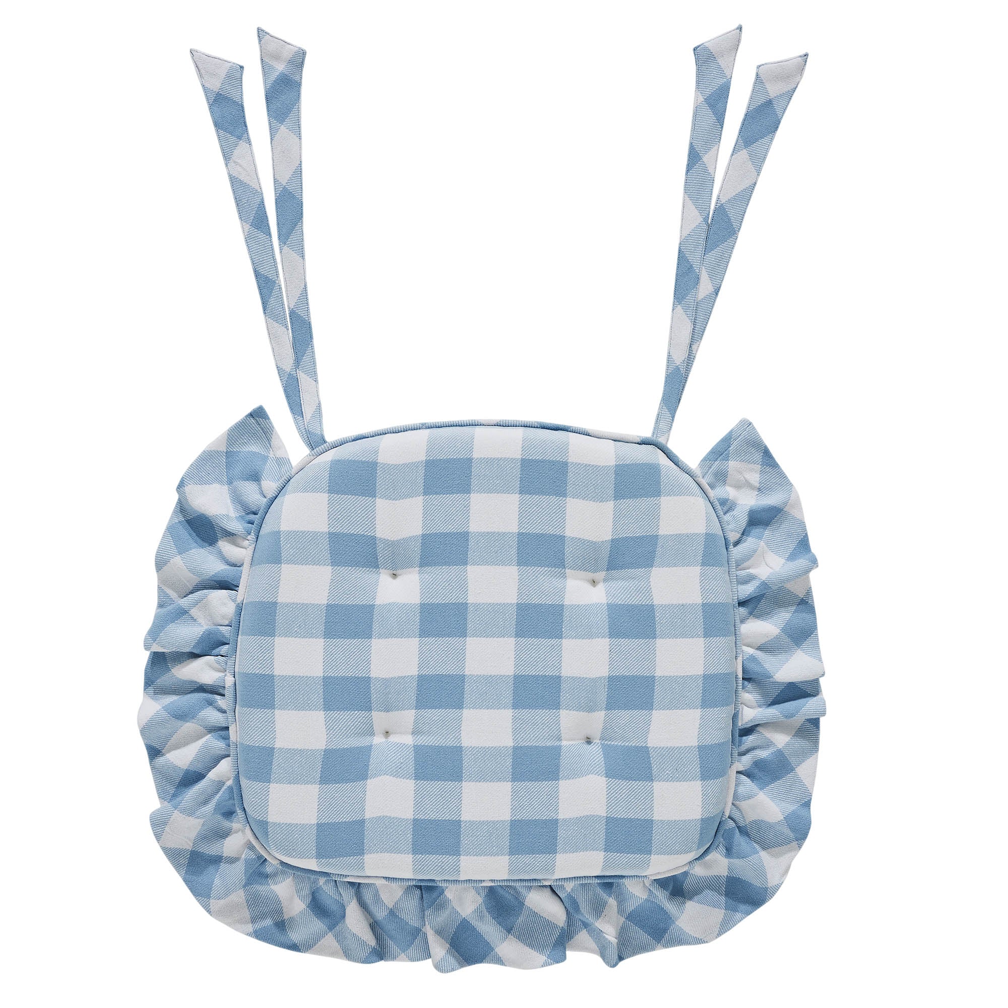 Annie Buffalo Check Blue Ruffled Chair Pad 16.5x18 SpadezStore