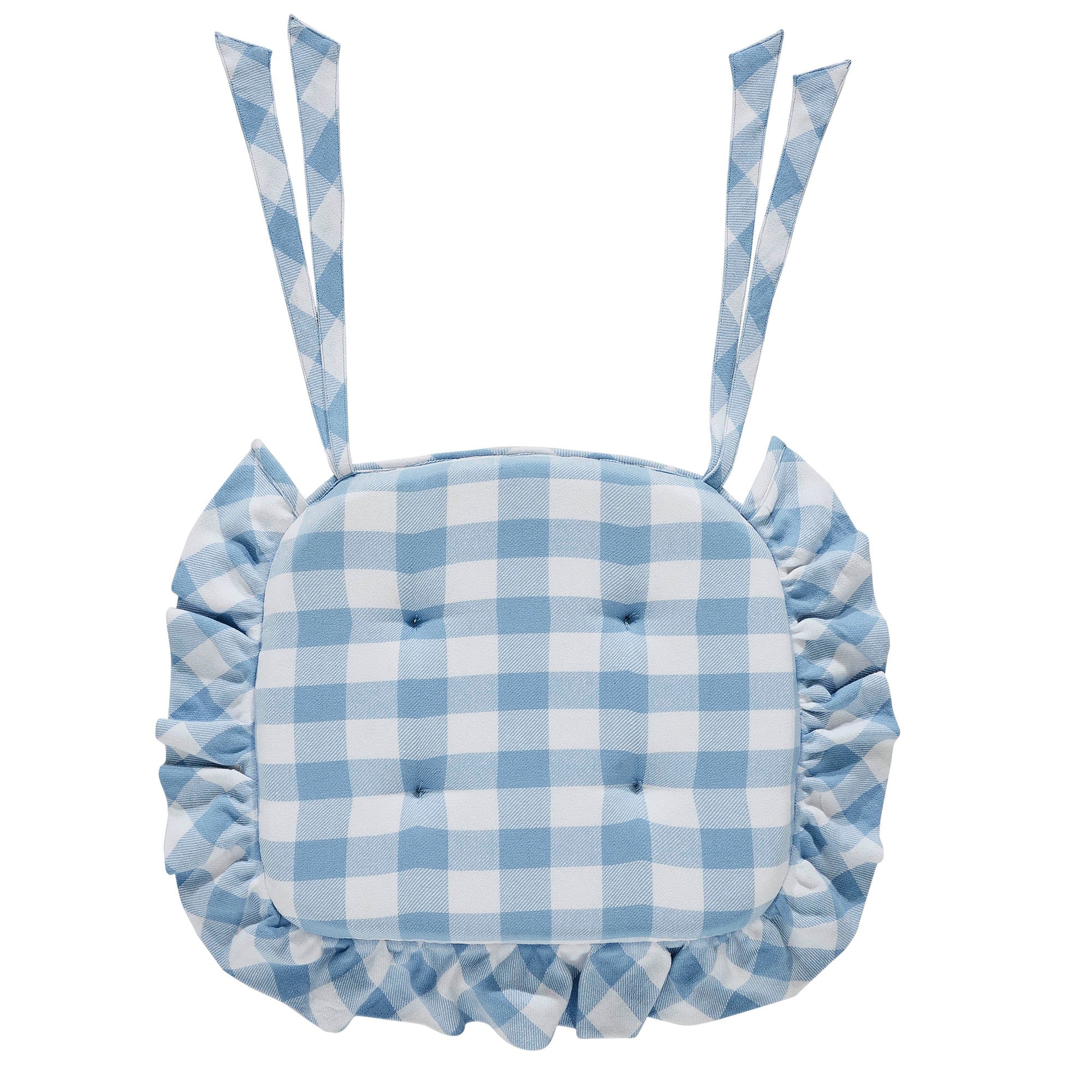 Annie Buffalo Check Blue Ruffled Chair Pad 16.5x18 SpadezStore