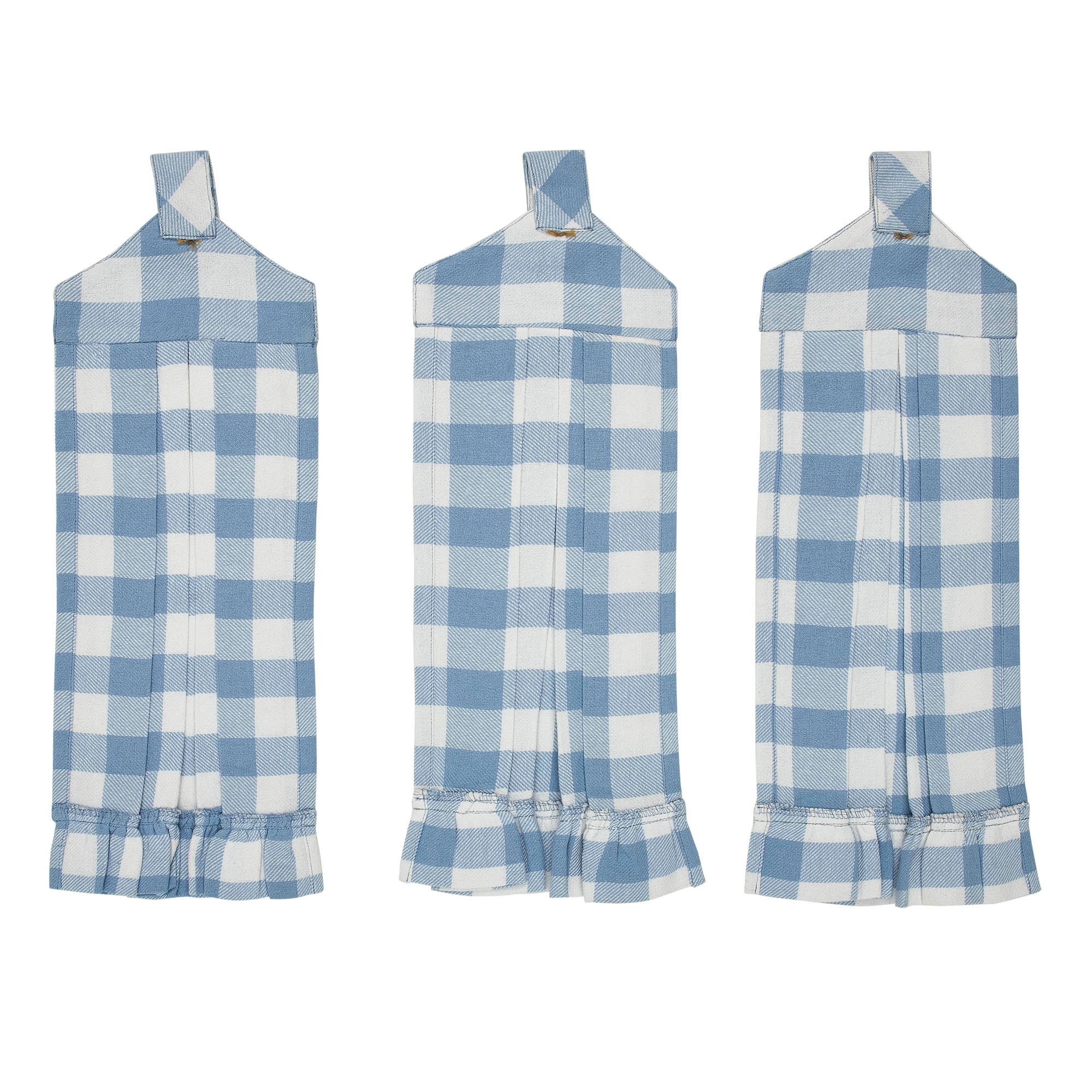 Annie Buffalo Check Blue Button Loop Tea Towel Set of 3 SpadezStore