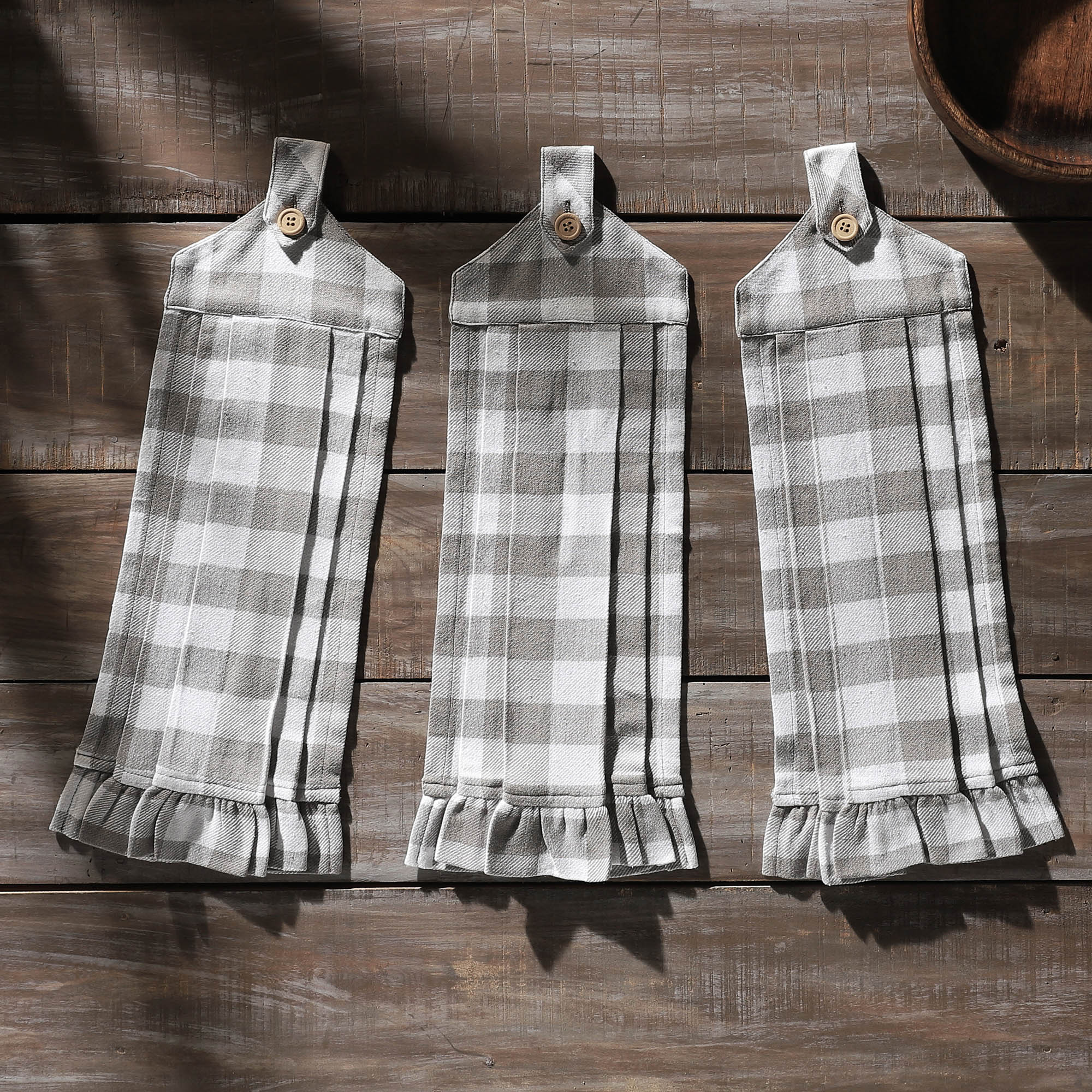 Annie Buffalo Check Grey Button Loop Tea Towel Set of 3 SpadezStore