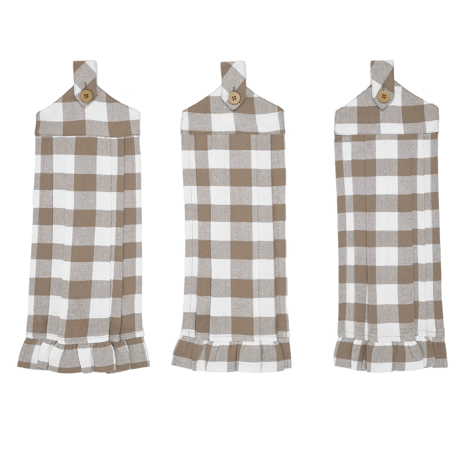 Annie Buffalo Check Portabella Button Loop Tea Towel Set of 3 SpadezStore