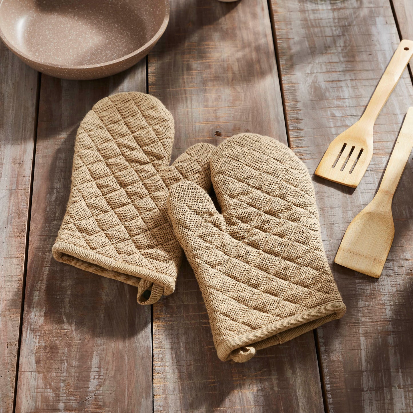 Burlap Natural Oven Mitt Set of 2 SpadezStore