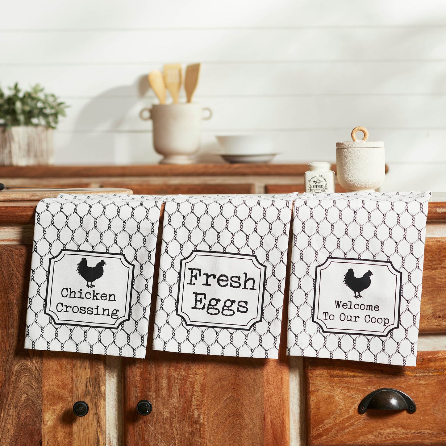 Down Home Chicken Crossing Tea Towel Set of 3 19x28 SpadezStore