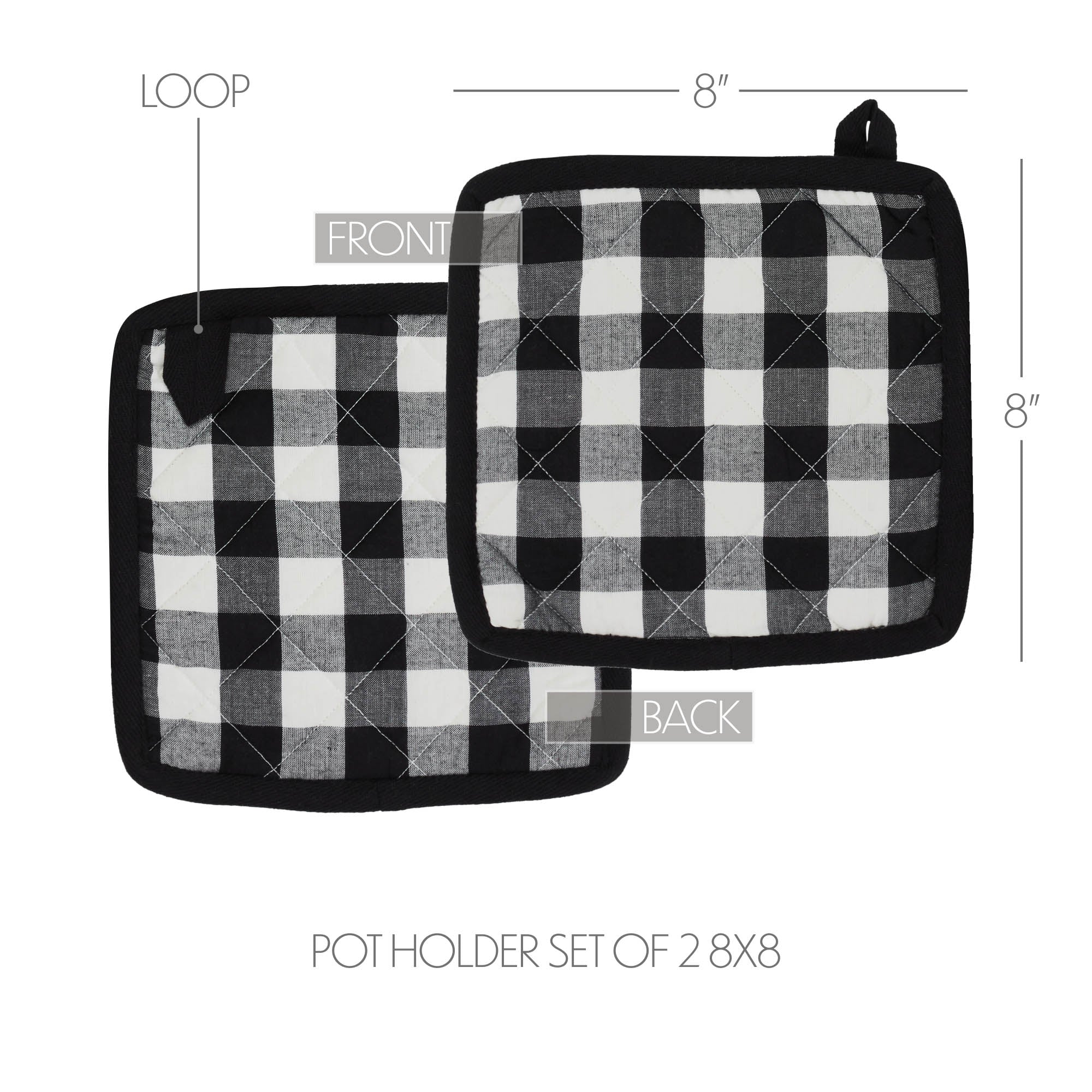 Annie Buffalo Check Black Pot Holder Set of 2 8x8 SpadezStore