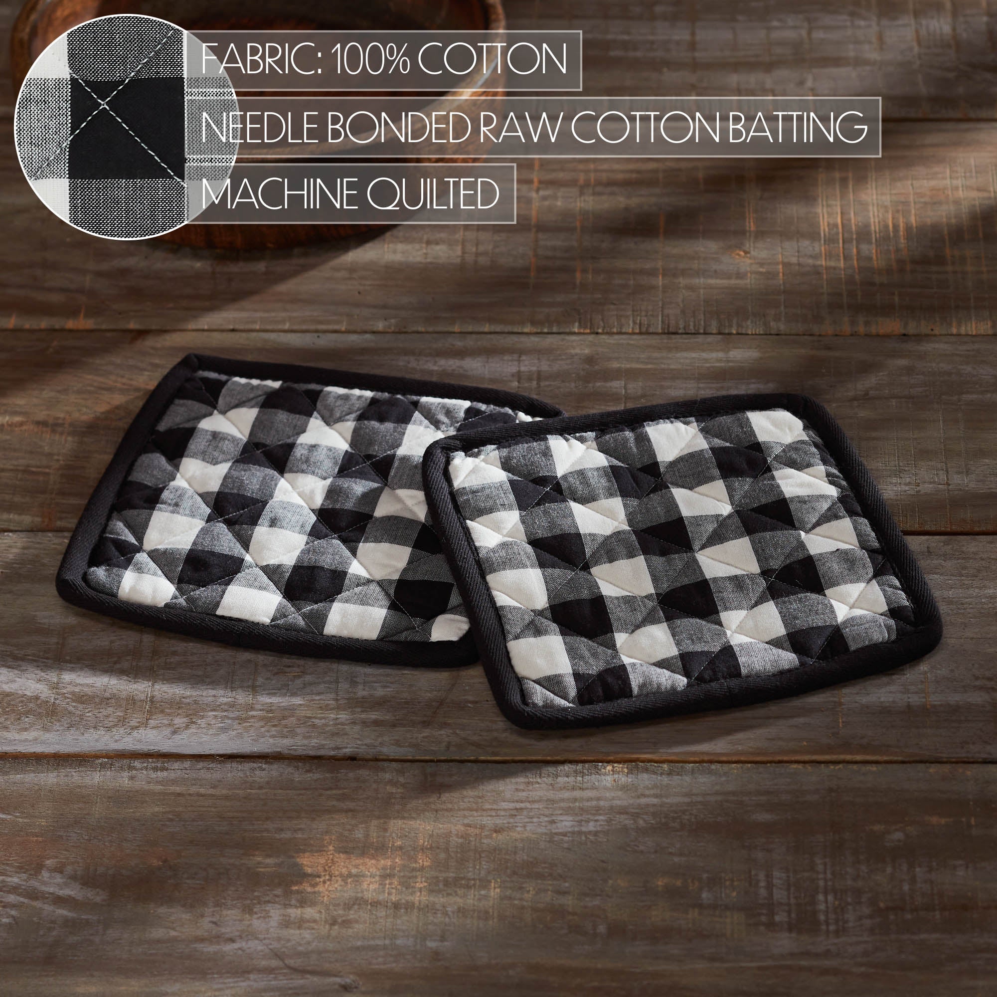 Annie Buffalo Check Black Pot Holder Set of 2 8x8 SpadezStore