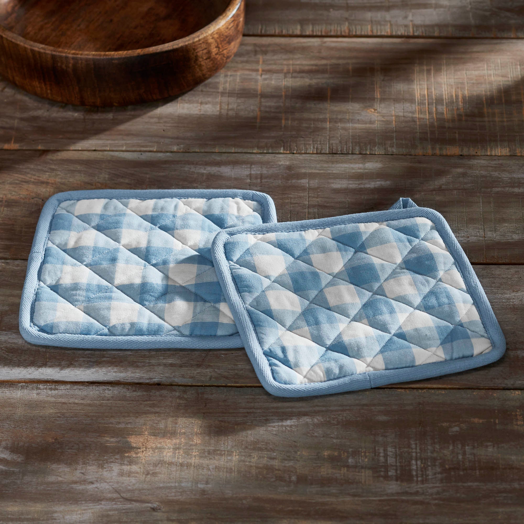 Annie Buffalo Check Blue Pot Holder Set of 2 8x8 SpadezStore