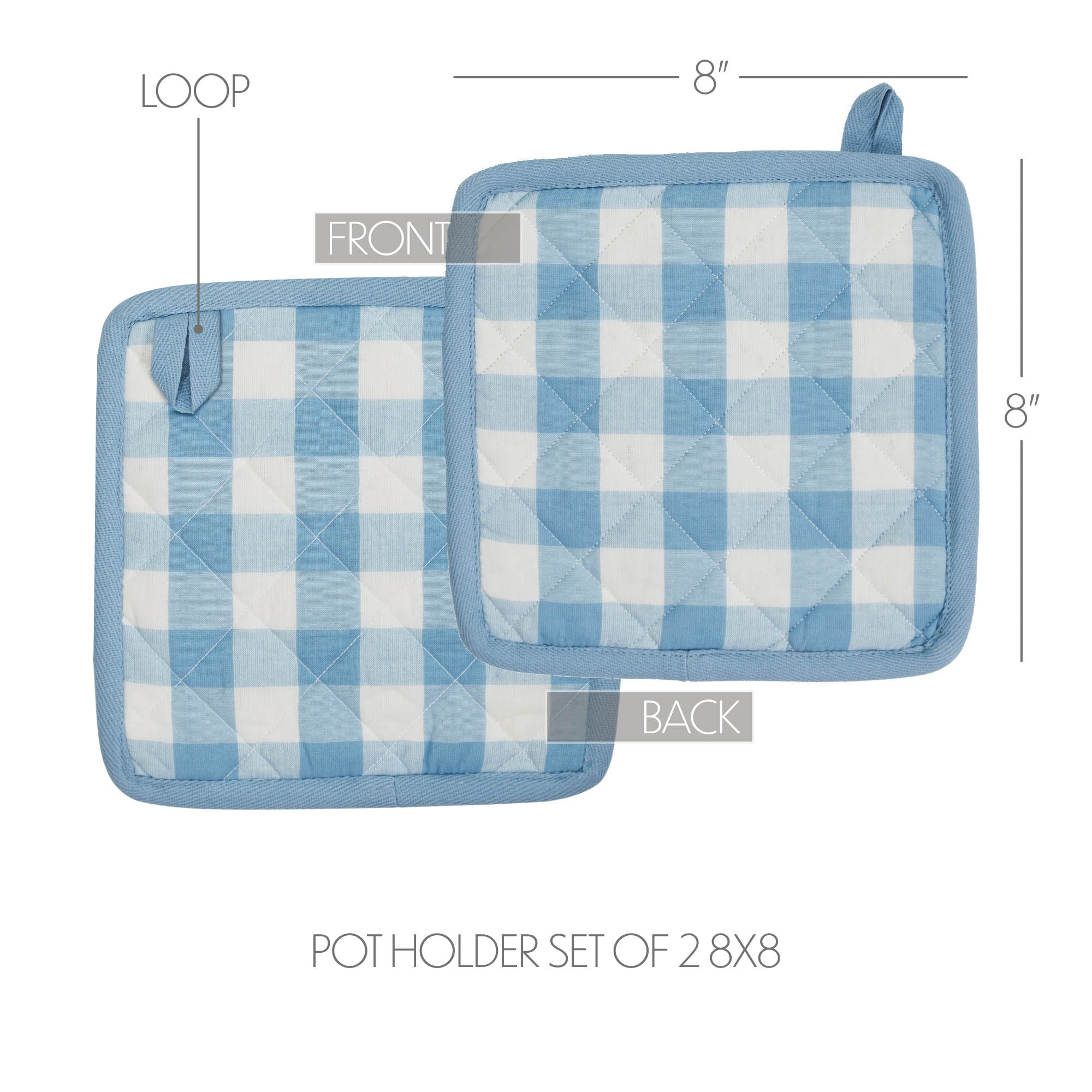 Annie Buffalo Check Blue Pot Holder Set of 2 8x8 SpadezStore