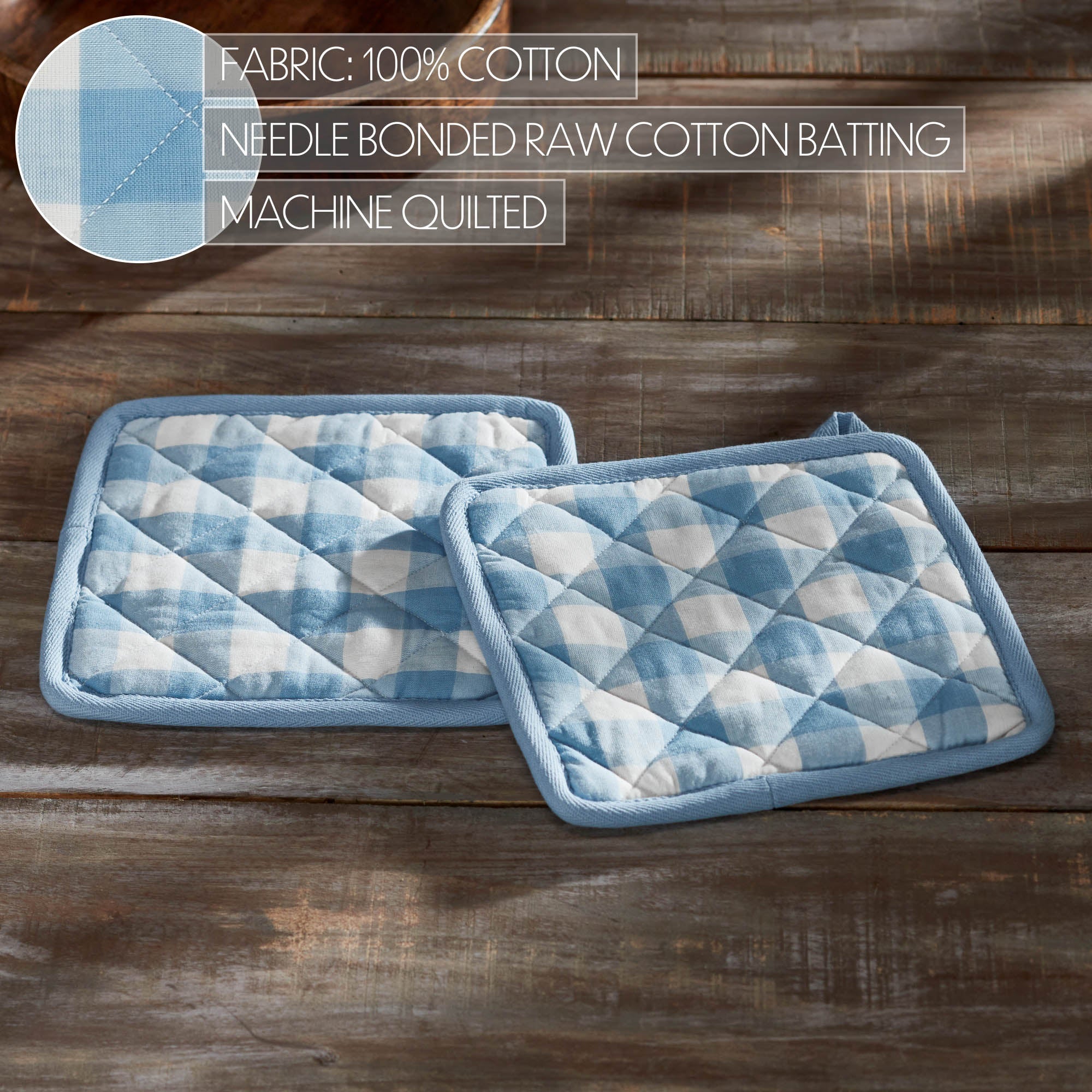 Annie Buffalo Check Blue Pot Holder Set of 2 8x8 SpadezStore