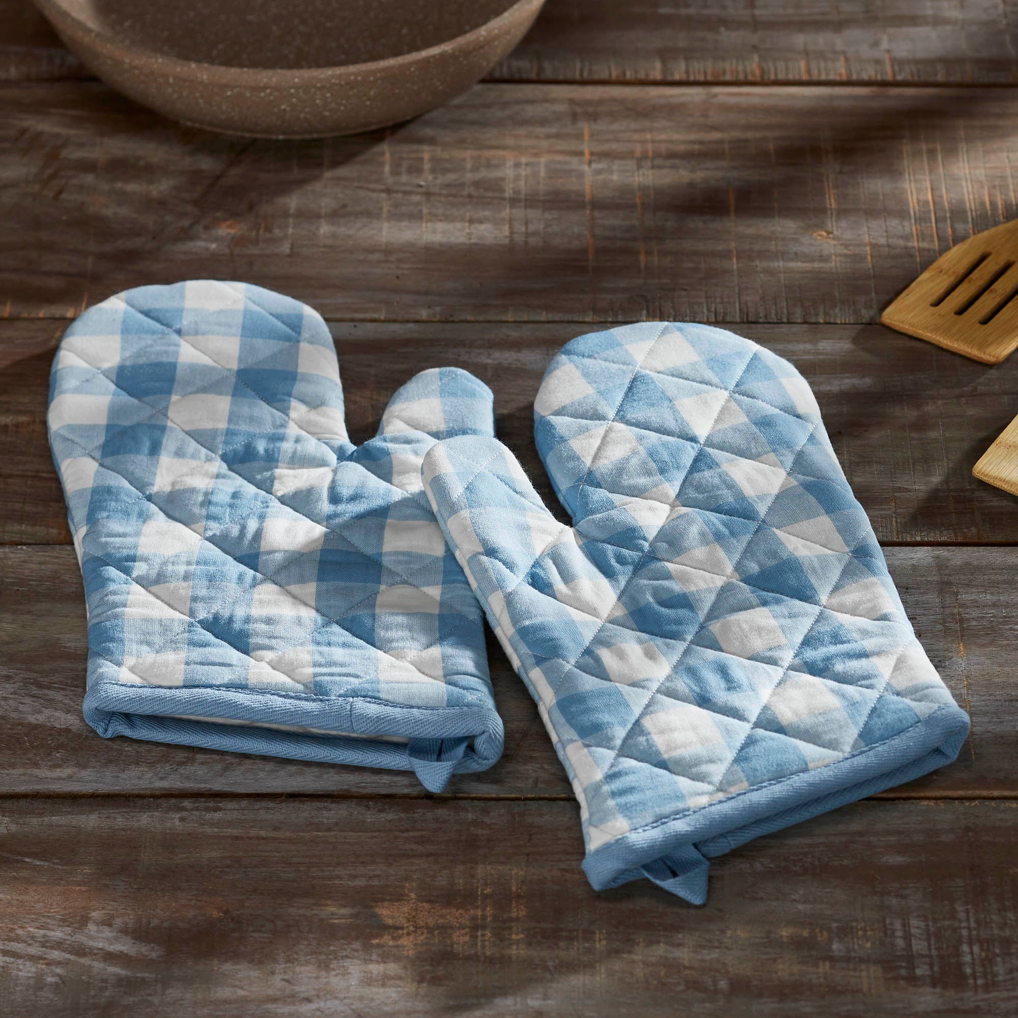 Annie Buffalo Check Blue Oven Mitt Set of 2 SpadezStore