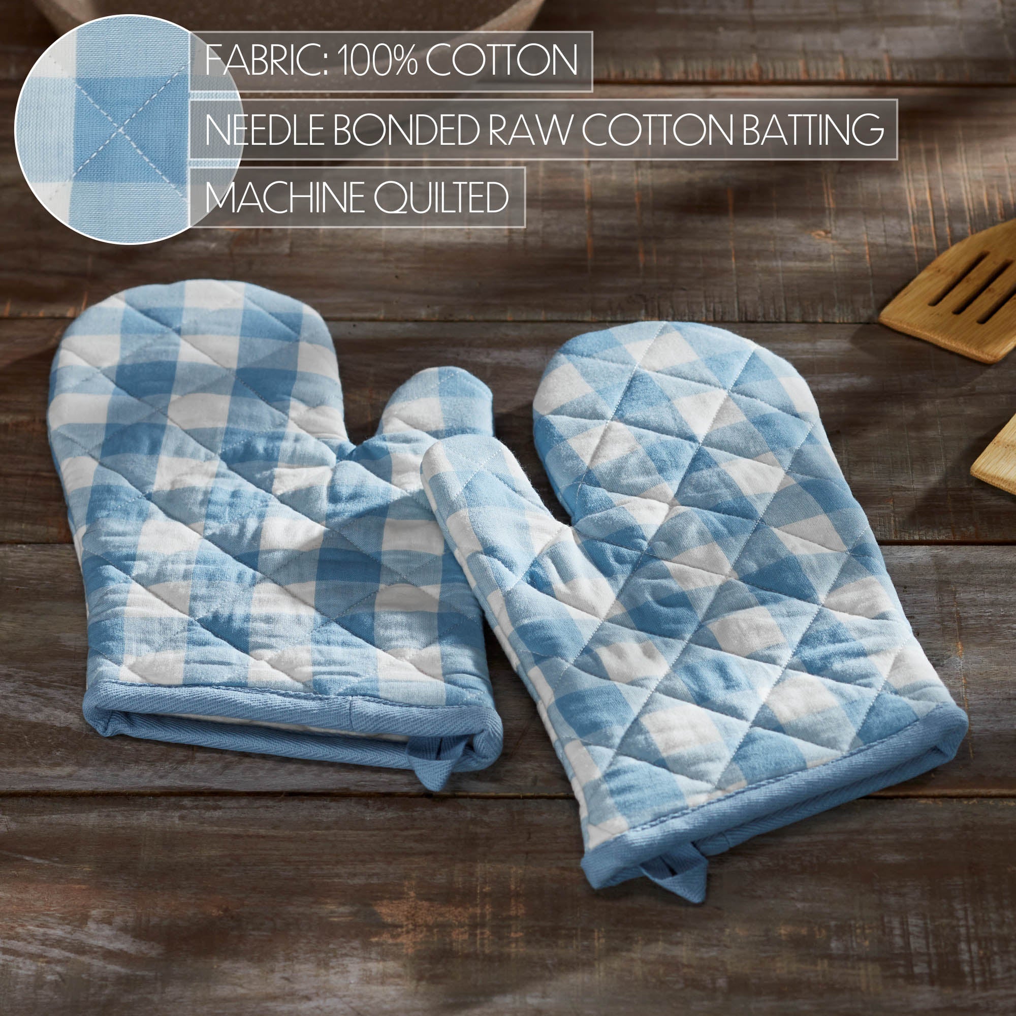 Annie Buffalo Check Blue Oven Mitt Set of 2 SpadezStore