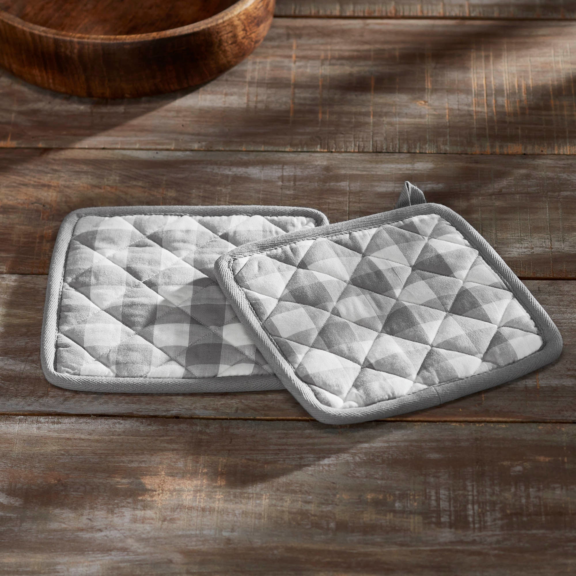 Annie Buffalo Check Grey Pot Holder Set of 2 8x8 SpadezStore