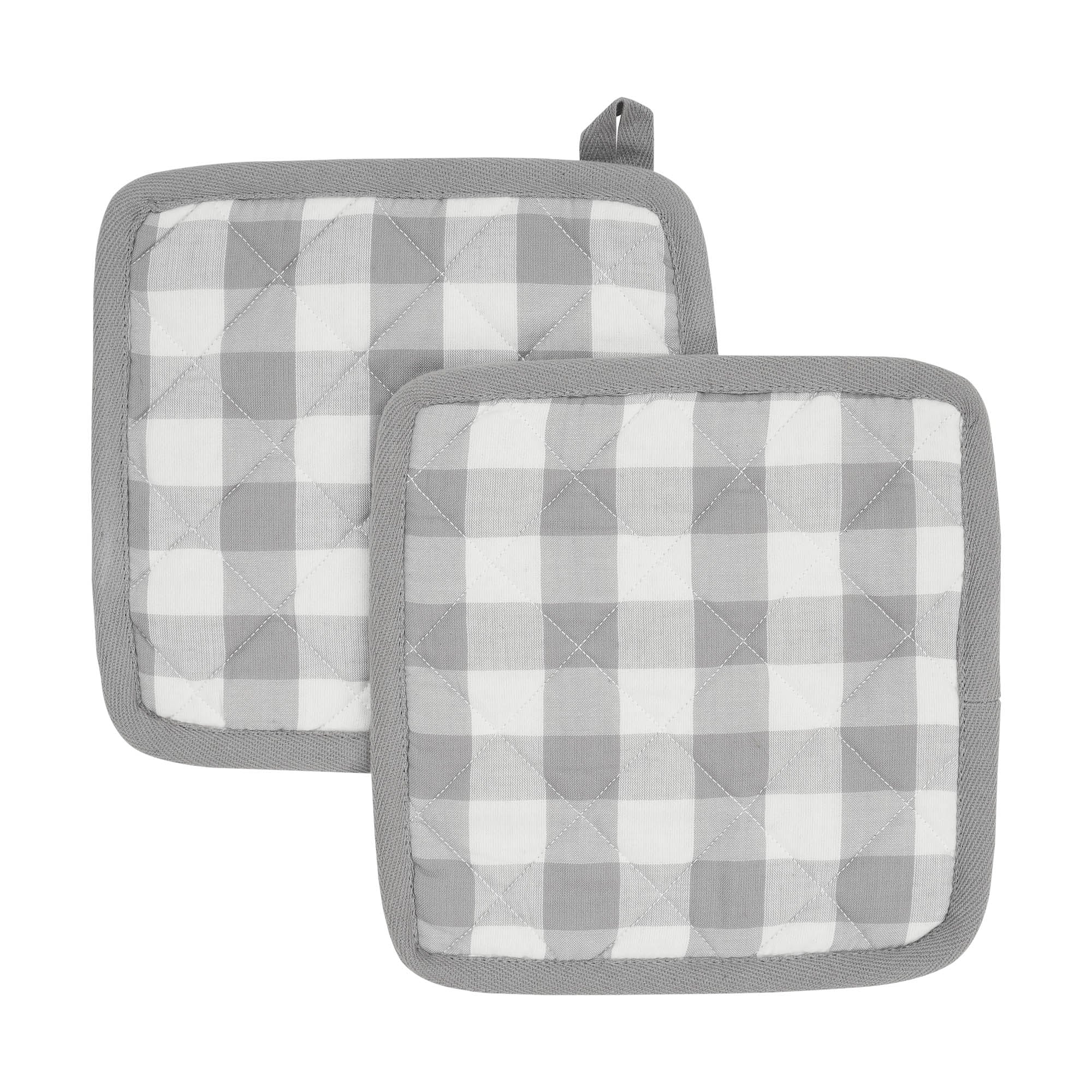 Annie Buffalo Check Grey Pot Holder Set of 2 8x8 SpadezStore