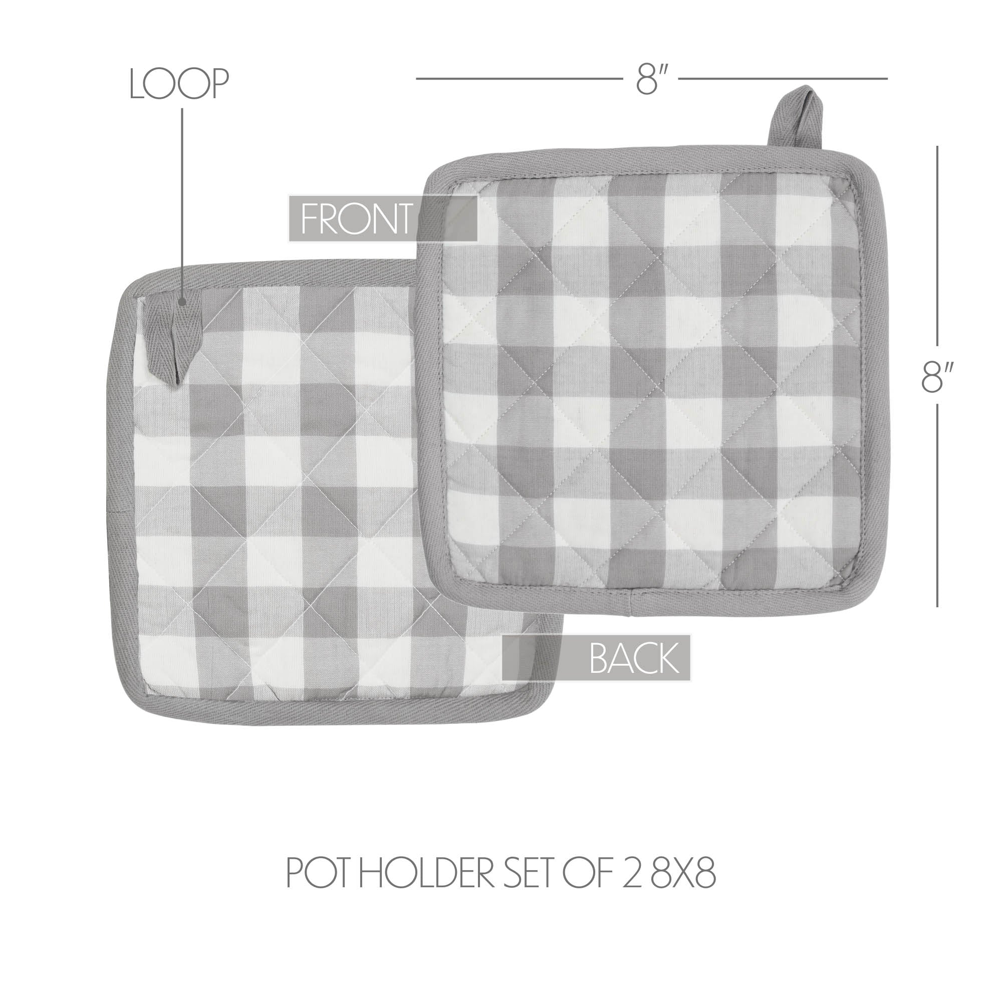 Annie Buffalo Check Grey Pot Holder Set of 2 8x8 SpadezStore