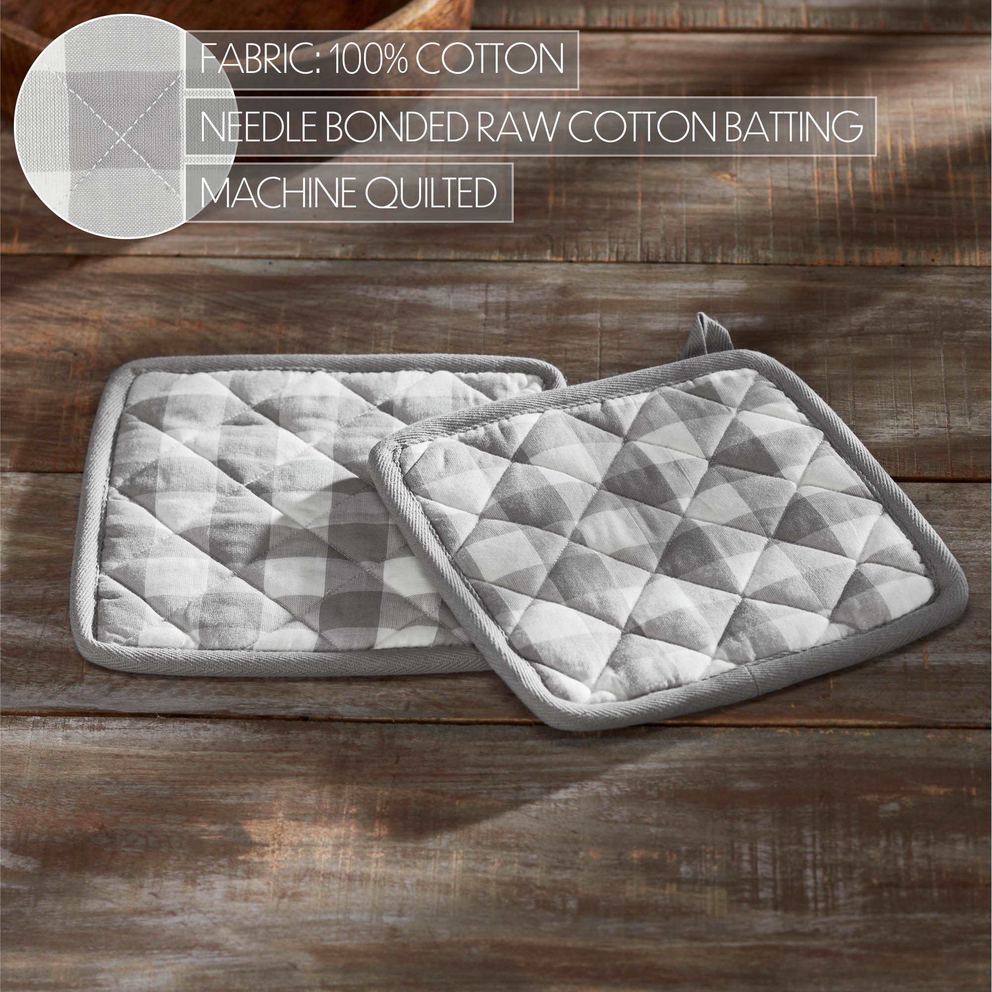 Annie Buffalo Check Grey Pot Holder Set of 2 8x8 SpadezStore