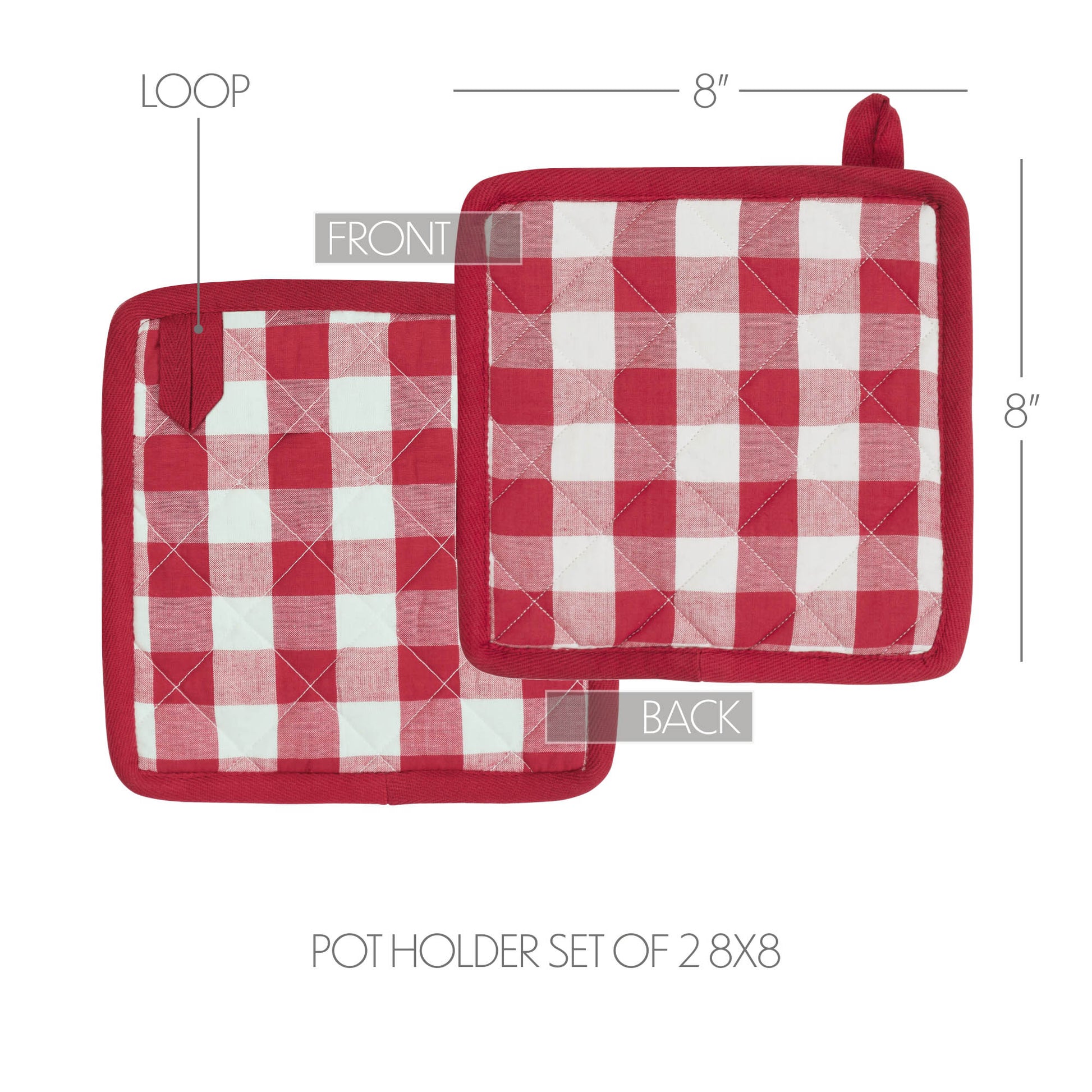 Annie Buffalo Check Red Pot Holder Set of 2 8x8 SpadezStore