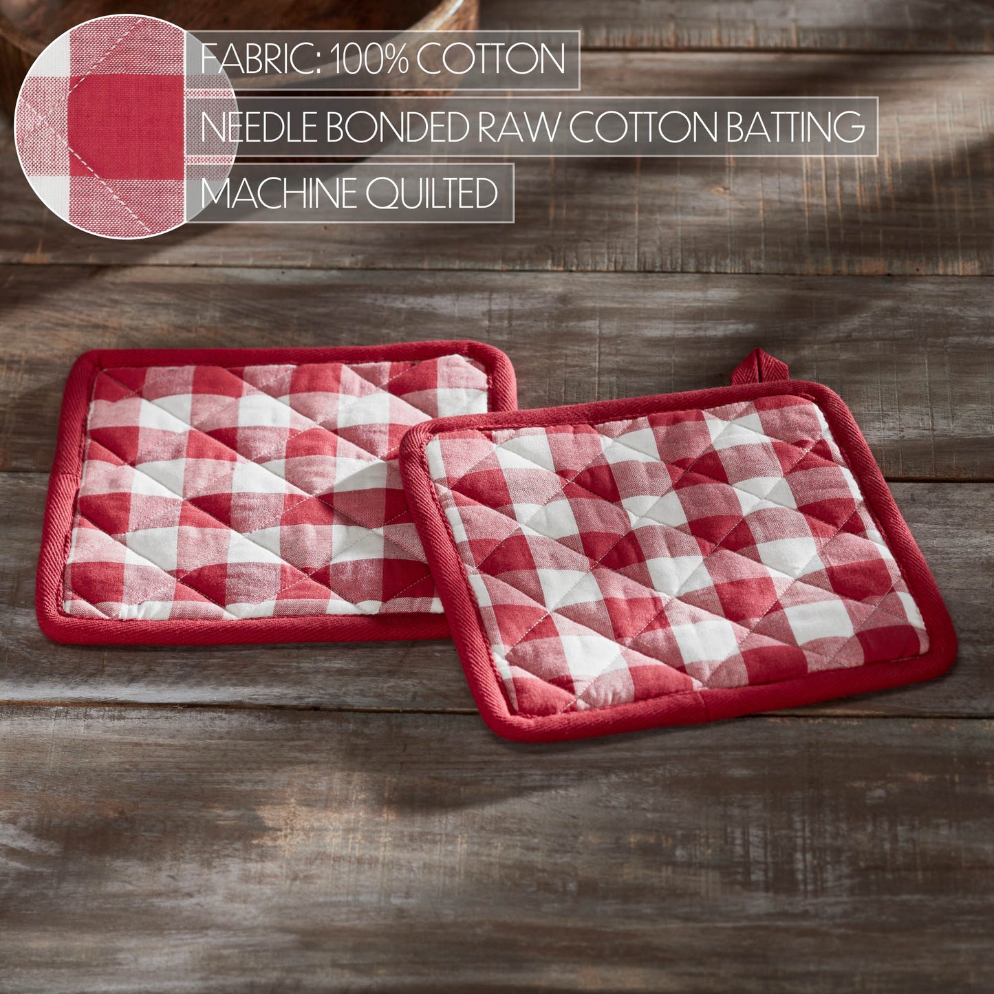 Annie Buffalo Check Red Pot Holder Set of 2 8x8 SpadezStore