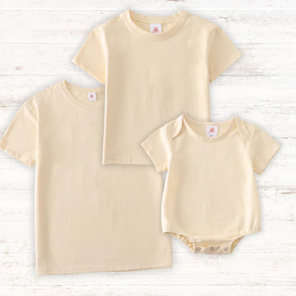 Abby & Evie Beige Blank Basic T-Shirt Adult Kids And Baby Bubble SpadezStore