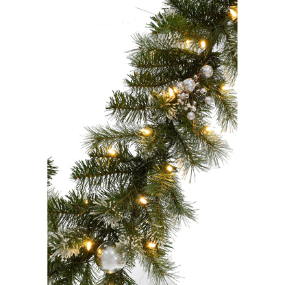 Perfect Holiday 6' Pre-lit Snow Dusted Nulato Pine Garland with Silver Ornaments & Glitter Berry Clusters SpadezStore