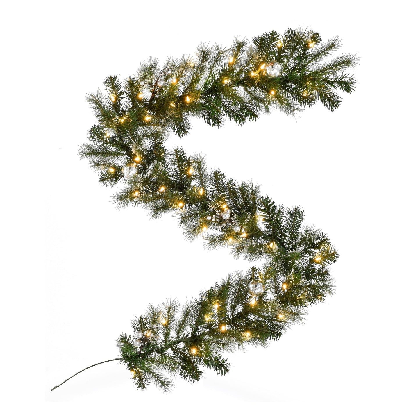 Perfect Holiday 6' Pre-lit Snow Dusted Nulato Pine Garland with Silver Ornaments & Glitter Berry Clusters SpadezStore