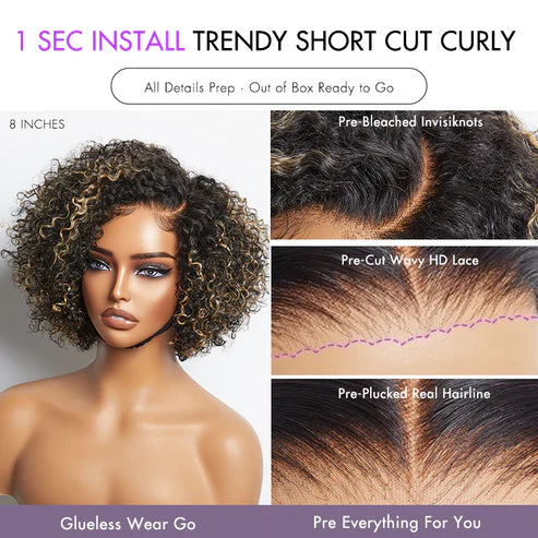 Short Cut Curly Minimalist HD Lace Glueless Side Part Wig