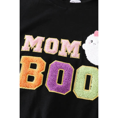 Abby & Evie Black Halloween MOM & GIRL BOO Chenille Patch Top SpadezStore