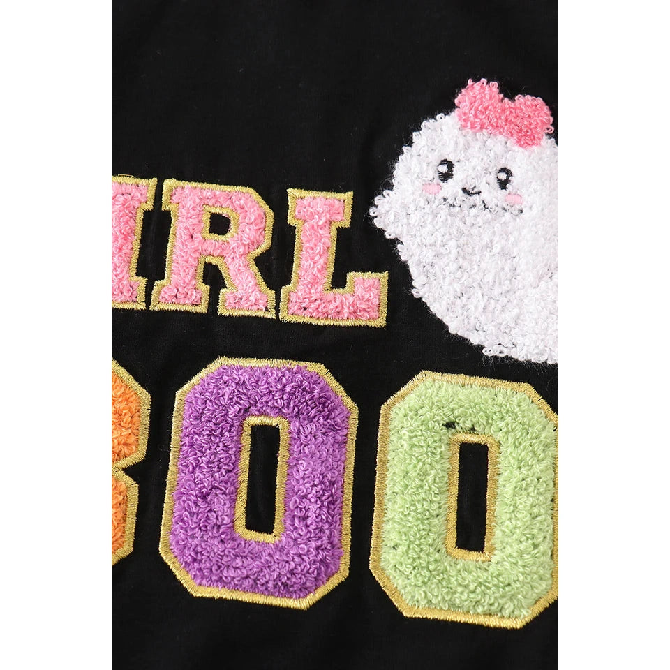 Abby & Evie Black Halloween MOM & GIRL BOO Chenille Patch Top SpadezStore