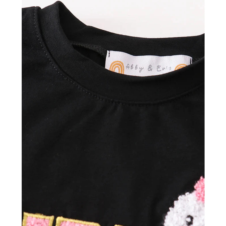 Abby & Evie Black Halloween MOM & GIRL BOO Chenille Patch Top SpadezStore