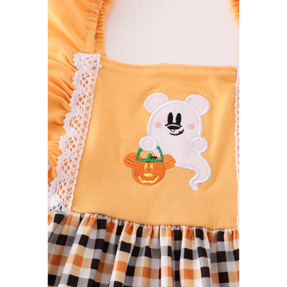 Abby & Evie Orange Halloween Character Ghost Applique Dress SpadezStore