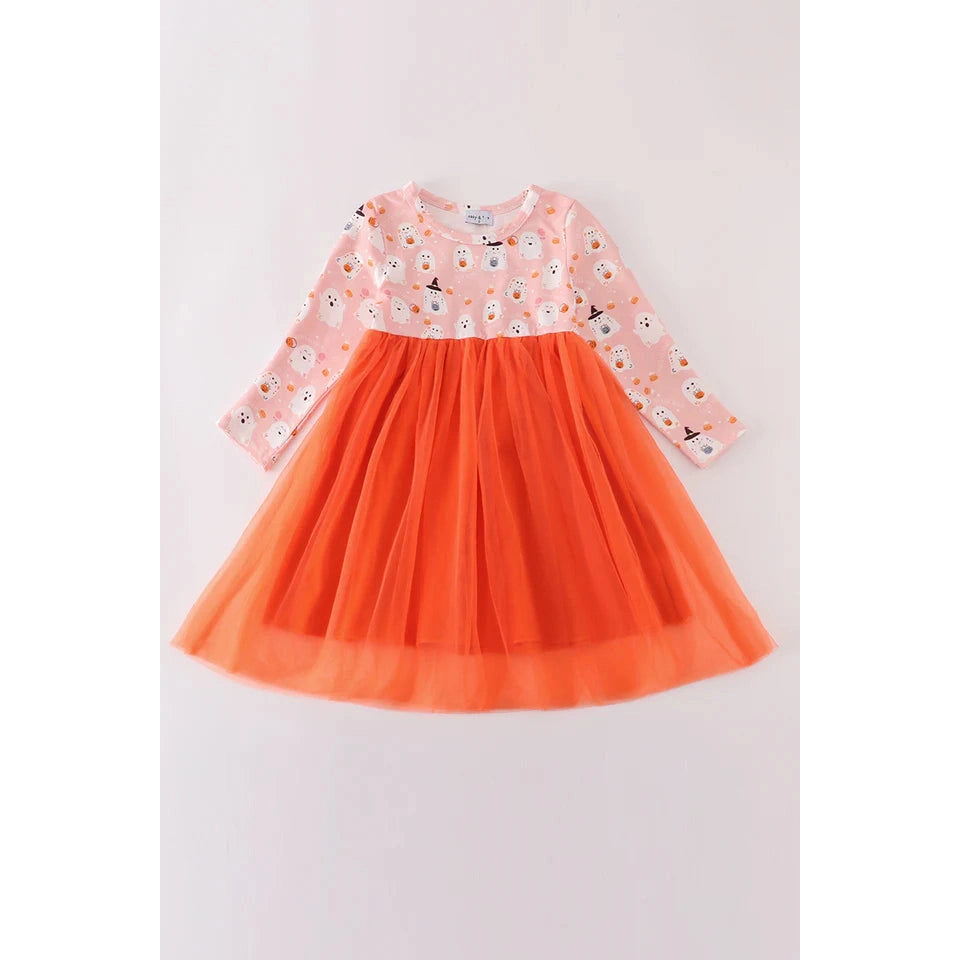 Abby & Evie Orange Halloween Ghost Tutu Dress SpadezStore