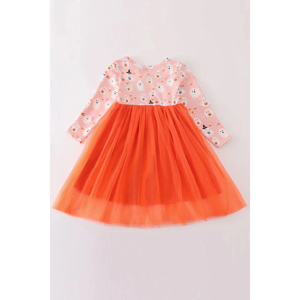 Abby & Evie Orange Halloween Ghost Tutu Dress SpadezStore