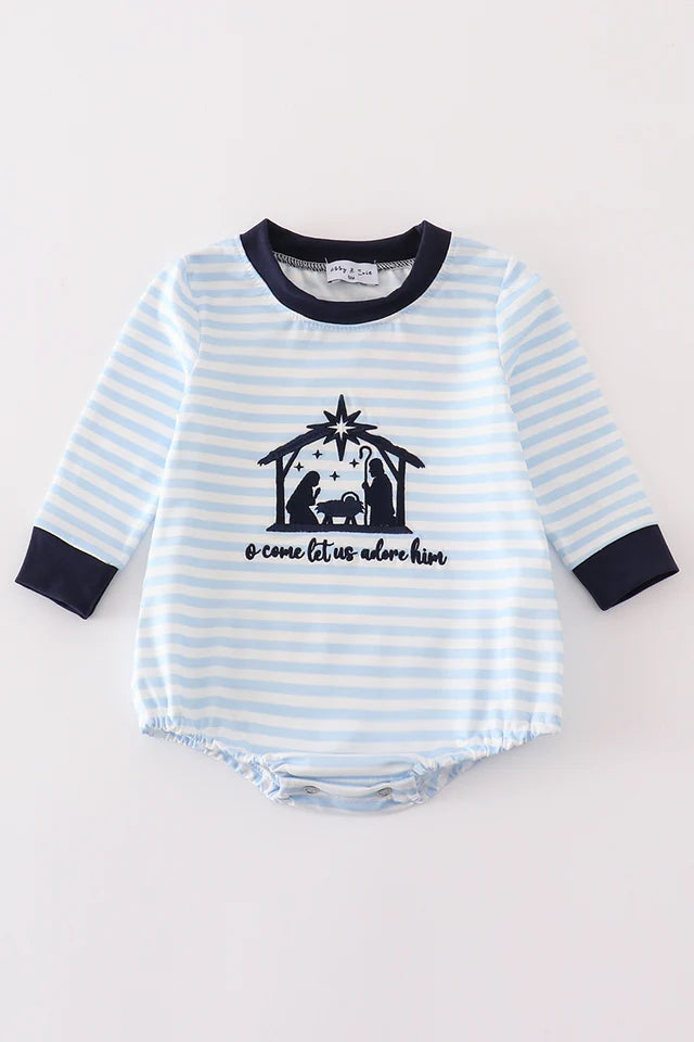 Abby & Evie Navy Embroidery Gingham Boy Bubble MC4051217