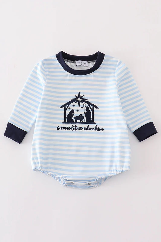 Abby & Evie Navy Embroidery Gingham Boy Bubble MC4051217